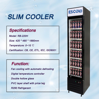 Réfrigérateur commercial à porte en acier pour la vente au détail de boissons, éclairage LED vertical, contrôle numérique de la température, 5 étagères