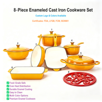 Ensemble de batterie de cuisine en fonte 8 pièces, compatible four, comprenant faitouts, poêles et poêles grill, pour cuisinières à induction et à gaz