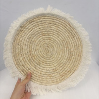 Sets de table ronds tressés en écorce de maïs, naturels, avec pampilles, pour la maison, la table, les dîners, les mariages et les fêtes, utilisables également comme sous-verres pour tasses et bols