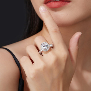 Luxury Women's Yellow <b>Gold</b> Moissanite Engagement <b>Ring</b> Round Brilliant Cut Pave Setting Prong Mounting <b>Cocktail</b> Style - Product Image 4