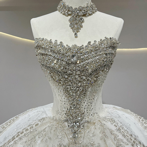 JFH52 Vestidos largos de novia con cuentas de cristal y mangas largas brillantes para novias - Product Image 6