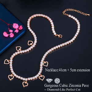 Shiny 18k Gold Plated Round Cubic Zircon Cute Romantic Love Heart Shape Chokers CZ Tennis Necklace for Women <strong>Jewellery</strong> Gift - Product Image 6