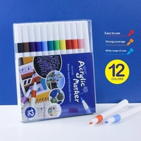 Ensemble de marqueurs acryliques 12 couleurs Modèle 005 à base d'eau, séchage rapide, imperméables, pointe souple pour la peinture artistique, le graffiti, les enfants et les étudiants