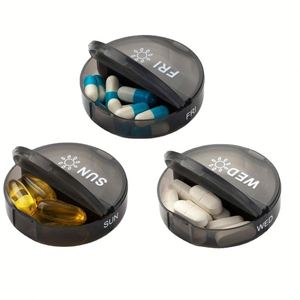 JH Medibox Nouvelle Boîte à Pilules Pratique à 14 Compartiments en Cuir Noir et Plastique PP avec Étui de Rangement Matin et Soir pour Usage Médical - Product Image 3