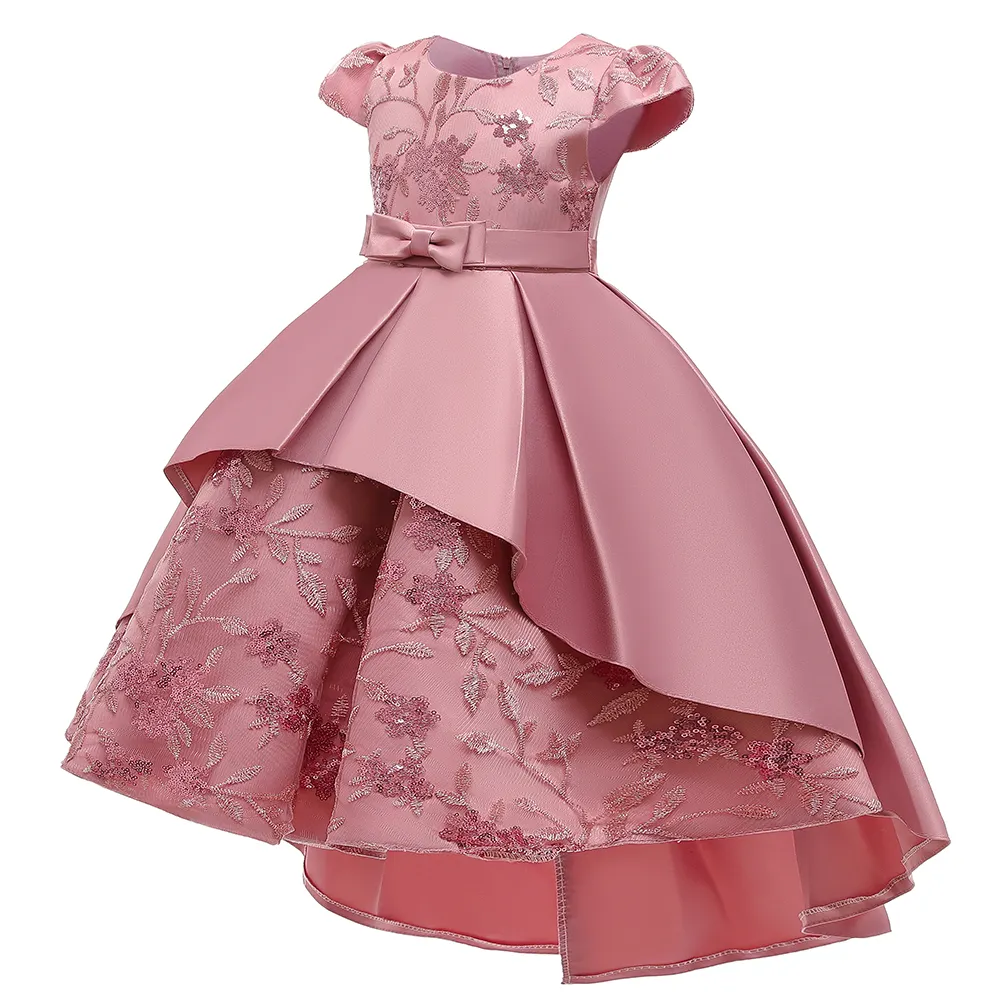 FSMKTZ Wholesale Girls Dress Princess Trailing Formal Top Grade Kids Short Sleeve Dresses