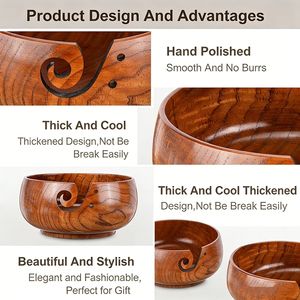 Outils <span class=keywords><strong>de</strong></span> bricolage, fournitures <span class=keywords><strong>de</strong></span> crochet, organisateur <span class=keywords><strong>de</strong></span> fil en gros, bol à <span class=keywords><strong>laine</strong></span> en <span class=keywords><strong>bois</strong></span> écologique pour le tricot et le crochet avec couvercle - Product Image 4