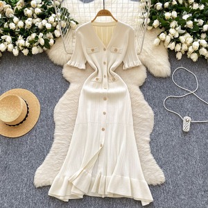 Vestido de Punto Retro Francés 2026 para Mujer, Diseño de Verano con Volantes y Cierre de un Solo Botón, Vestido Largo <span class=keywords><strong>Elegante</strong></span> y Lujoso - Product Image 2