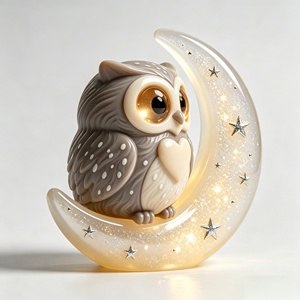 Gémissements de <span class=keywords><strong>la</strong></span> Nuit Étoilée : Gardien de <span class=keywords><strong>la</strong></span> <span class=keywords><strong>Lune</strong></span> - Ornements en Résine Hibou et Croissant de <span class=keywords><strong>Lune</strong></span> avec Éclat Étoilé - Product Image 2
