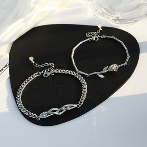 Thorn Rose <b>Couple</b> <b>Bracelet</b> Silver Men Women <b>Matching</b> Jewelry Gift Plant Design Fashion Accessory - Product Image 3