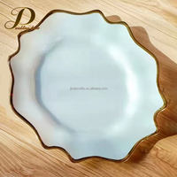 JINDA Luxury Factory Ensemble de 13 assiettes de mariage en verre blanc, motif tournesol, avec assiettes de présentation à bord doré transparent