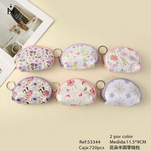 Portamonete a mezzaluna con motivo floreale 11,5x9 cm con portachiavi per donne e ragazze - Product Image 3