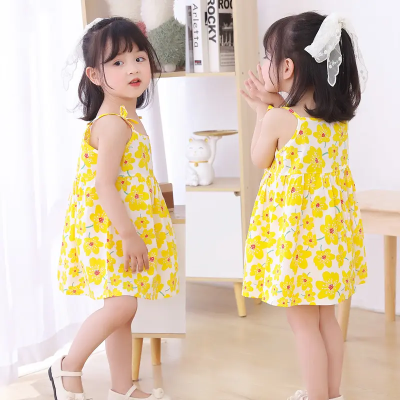 Spaghetti träger Floral Cute Kids Kleider 4 Jahre altes Mädchen Kleid Neuer schein ung Casual Dress für Kinder
