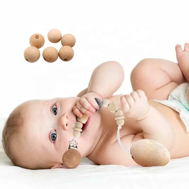 Wholesale Baby Toy Accessory Round Chewable Wooden Jewlrey Beads DIY Wooden Teething Beads For Baby Teething Necklace