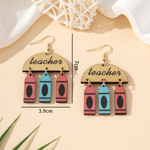 Pendientes Colgantes de Latón con Estampado de Leopardo, Corazón, Crayón, Regalo para el Regreso a Clases, Graduación, Día del Maestro, para Mujer, UIONEN 1805 - Product Image 4