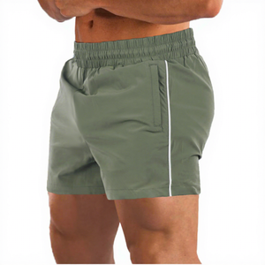 Men's Sporty Solid Green Eco-Friendly <b>Quick</b> <b>Dry</b> Breathable Elastic Waist <b>Shorts</b> - Product Image 1
