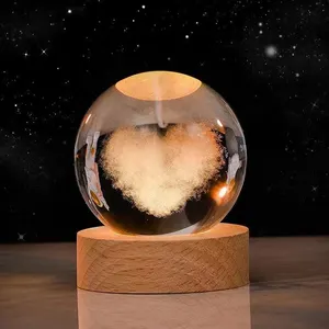 80mm 3D Laser gravur Kristall kugel mit Light Up Base Planet Wissenschaft Astronomie Lernspiel zeug Bildungs geschenk für Kinder