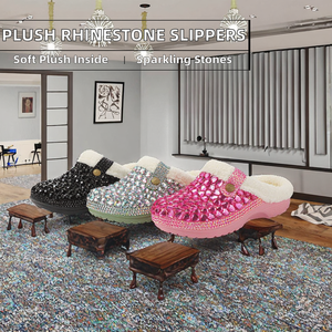 Luxury Ladies Plush Platform Winter Indoor for Anti-Slippery Closed Toe Cushioning EVA Fuzzy Fur Rhinestone Sequins - Product Image 4