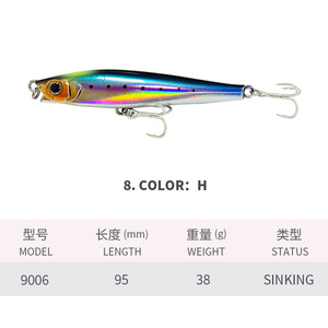 Esca Artificiale Affondante <span class=keywords><strong>Mino</strong></span> 95mm/38g per Pesca in Mare, Esca Bionica per Spigola 9006 - Product Image 6