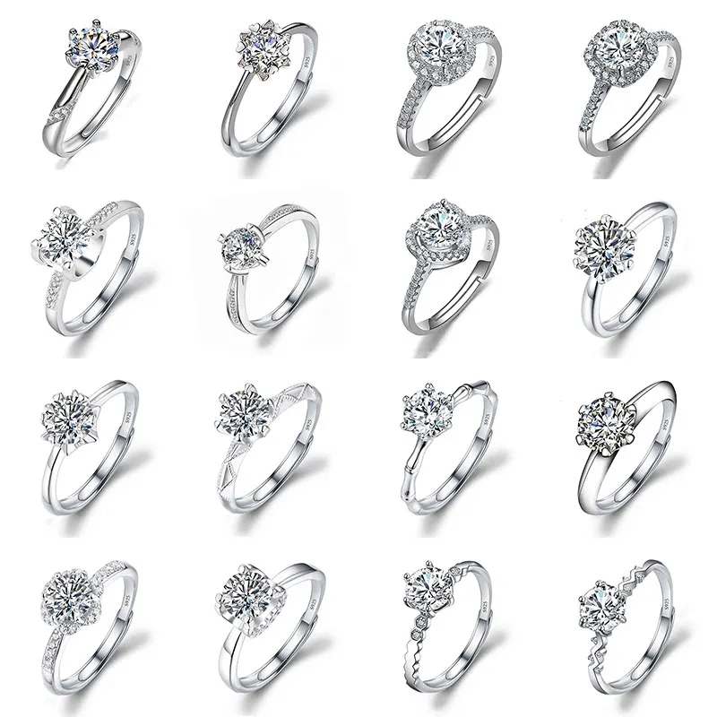 DAIHE Fashion Diamond Engagement Ring Ins Style Women Crown 1 Carat Zircon Rings Adjustable Open Jewelry