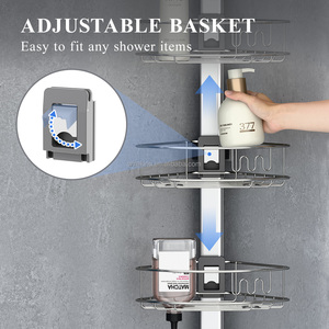 Étagère d'angle de salle de bain WIREKING en <span class=keywords><strong>acier</strong></span> <span class=keywords><strong>inoxydable</strong></span> à 4 niveaux avec barre de tension, organiseur de <span class=keywords><strong>douche</strong></span> antirouille pour accessoires de baignoire - Product Image 3