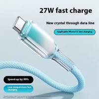 Kabel pengisian daya cepat 65W kristal es dual Type-C berkualitas tinggi, terlaris, berbahan nilon anyaman, diperkuat dan tahan lama