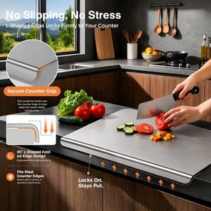 Tabla de cortar en forma de L de acero inoxidable con borde para encimera, tapete antideslizante de doble cara para cortar, amasar y hornear en la cocina - Product Image 4