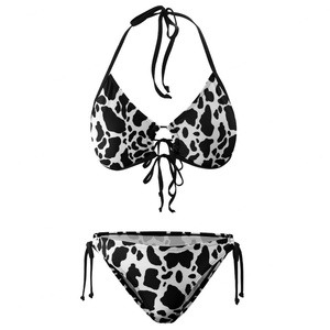 Conjunto de Dos Piezas con Estampado de Vaca y Logotipo Personalizado, Traje de Baño de Lujo de Talla Grande, Bikini de Tiras, Ropa de Playa para Mujer, Fabricante de Trajes de Baño - Product Image 2