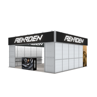 Stand d'exposition modulaire 20x20 en aluminium SEG avec bannière supérieure rétroéclairée en tissu sublimé pour salon professionnel