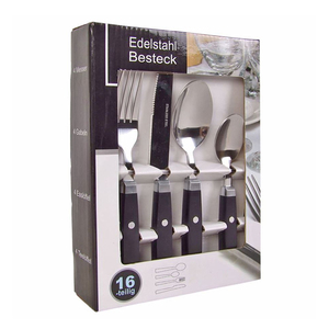 Set di Posate in Acciaio Inox da 16 Pezzi con Manico in Bakelite a 3 Rivetti, Colore Nero - Product Image 1