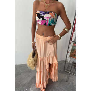 Jupe trapèze Audrey Ffrl à taille élastique avec fente, en tissu tissé respirant, idéale pour les fêtes et les tenues décontractées - Product Image 2