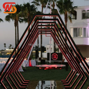 Smooth Modern LED Wedding Arch Metal Portable Red Light <b>Backdrop</b> 8-9ft Height for Party Decoration - Product Image 2