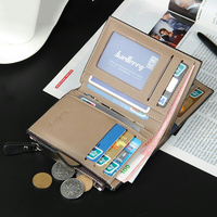Dompet Pria Baellerry Pendek Kasual Vertikal Kulit PU Multifungsi Tempat Koin Dompet Binder Hemat Dengan Resleting