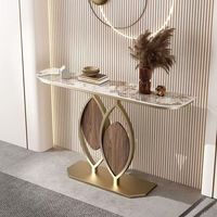 Table console moderne avec plateau en marbre, table d'entrée, base en métal, table étroite pour couloir, meubles de salon