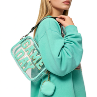 Sac bandoulière transparent en PVC avec patch lettre en chenille, sac à bandoulière transparent approuvé pour les stades avec mini pochette pour événements sportifs