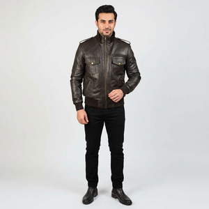 Chaqueta de Cuero Genuino Personalizada, Estilo Clásico Informal, Chaqueta Vintage de Piel de Vaca con Cuello Alto, Chaqueta de Motociclista para Hombre - Product Image 1