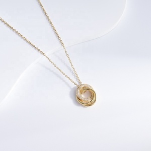 wholesale plata 925 sterling silver luxury women <b>chain</b> necklace <b>cheap</b> zircon minimalist bridal dainty round pendant necklaces - Product Image 5