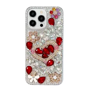 Casing ponsel Glitter berlian hati cinta mewah terlaris 2024 untuk Iphone 11 12 13 14 Pro Max Xr Xs Max 8 Plus