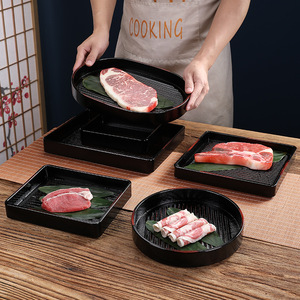 ชุดจานสเต็กสีดำทรงสี่เหลี่ยม ดีไซน์สำหรับย่างบาร์บีคิว ซาชิมิ ใช้สำหรับงานปาร์ตี้ - Product Image 1