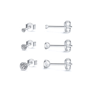 S925 Sterling <b>Silver</b> <b>Stud</b> Earrings European and American Fashion Simple Earrings 3 Sets of Diamond Set Mini <b>Stud</b> Earrings - Product Image 1
