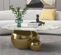 Offres Spéciales Table basse à cadre sphérique en acier inoxydable Table basse noire créative à la mode Table à thé ronde de luxe en pierre frittée