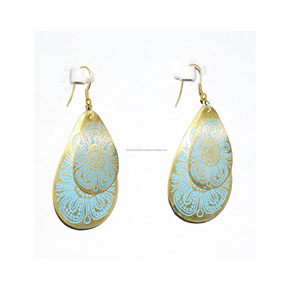 ต่างหูโบราณสำหรับผู้หญิง ประดับด้วยพลอยสโมคกี้ควอตซ์ ต่างหูทรงยาวสีทอง ชุบทองคำแท้ - Product Image 1