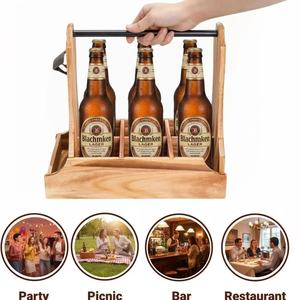 Portador de cerveza de madera con asa, capacidad para 6 botellas, caja de almacenamiento portátil para fiestas, picnics, bares y restaurantes - Product Image 1