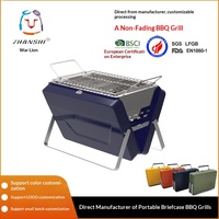 Barbecue au charbon de bois d'extérieur - Style valise - Petit barbecue portable pliable avec structure en fil métallique - 1,8 kg - 25,2 x 21,6 cm