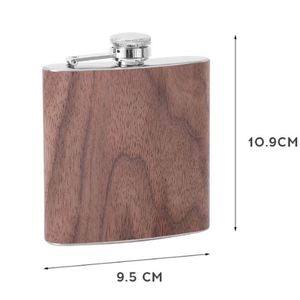 Flacon à whisky personnalisé avec logo, 6 oz, en acier inoxydable, revêtement imitation bois, bouteille portable en métal pour cadeau d'affaires - Product Image 2