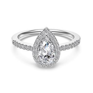 Cincin Tunangan Bentuk Pir Dylam, Model Teardrop Perak 925 Berlapis Rhodium dengan Zirkonia 5A, Cincin Kawin untuk Wanita, Cincin Janji - Product Image 1