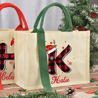 Sac fourre-tout en toile de coton épais laminé avec logo personnalisé Sacs cadeaux de Noël enduits par sublimation avec poche compartimentée et fermeture éclair