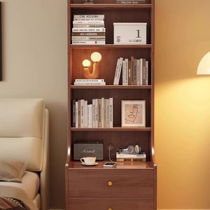 Solid Wood Bedside Table Bookshelf Integrated Multi Layer Storage <b>Shelf</b> Bedroom Nightstand With Drawers Narrow Cabinet - Product Image 5