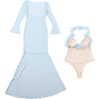 Ensemble deux pièces pour femme : Robe longue en dentelle et body string – Tenue de soirée et de vacances – Tailles S-L