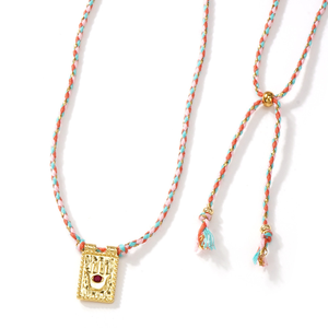 Collar Religioso Resoul con Cruz, Chapado en <span class=keywords><strong>Oro</strong></span>, Colgante Rectangular con Mano <span class=keywords><strong>de</strong></span> Hamsa, <span class=keywords><strong>Cordón</strong></span> Trenzado Colorido, Joyería Cristiana para Mujeres y Hombres - Product Image 3