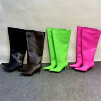 Bottes hautes pour femmes Chaussures à bout pointu Super Wide Top Long Booties Stilettos Candy Colors High Heels Footwear Taille 35-45